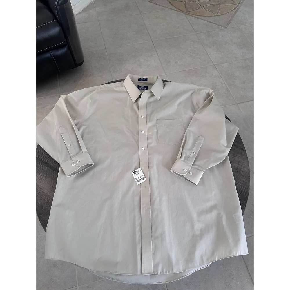 Stafford Super Shirt Mens 19 34/35 Tan Wrinkle Free Long Sleeve Dress Shirt NEW